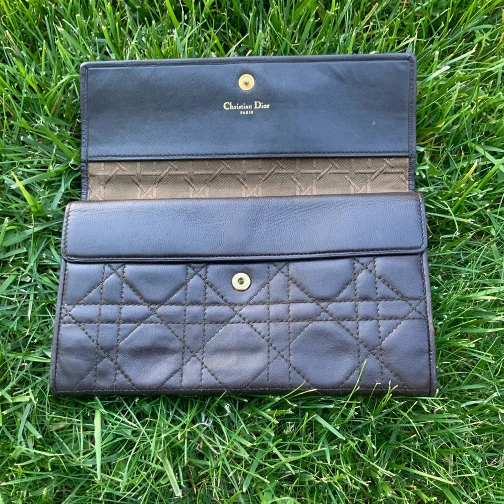 Christian Dior Vintage Cannage Long Wallet Black Leather Unisex.